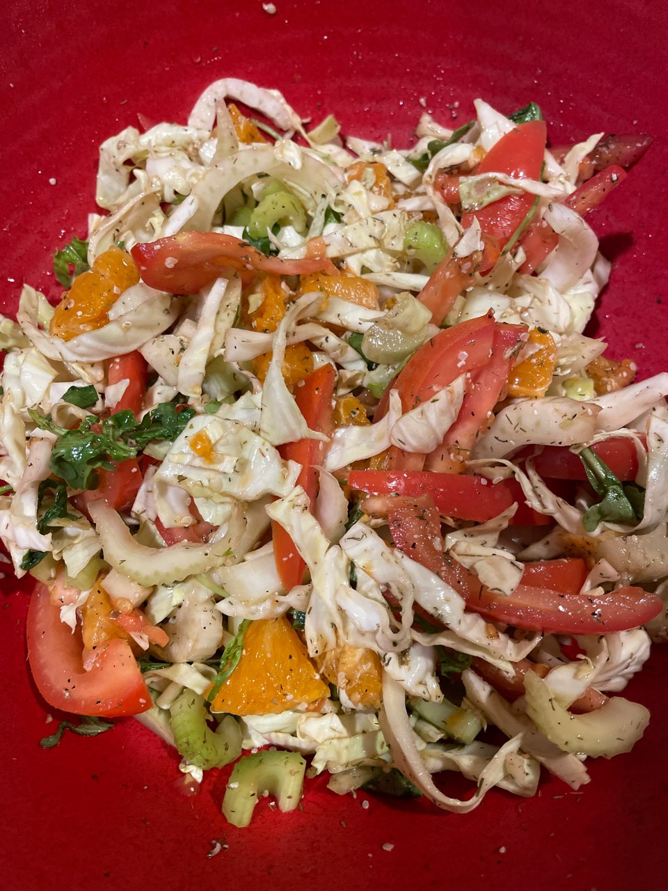 greens, tangerine, and tomatoes salad Directions, calories, nutrition