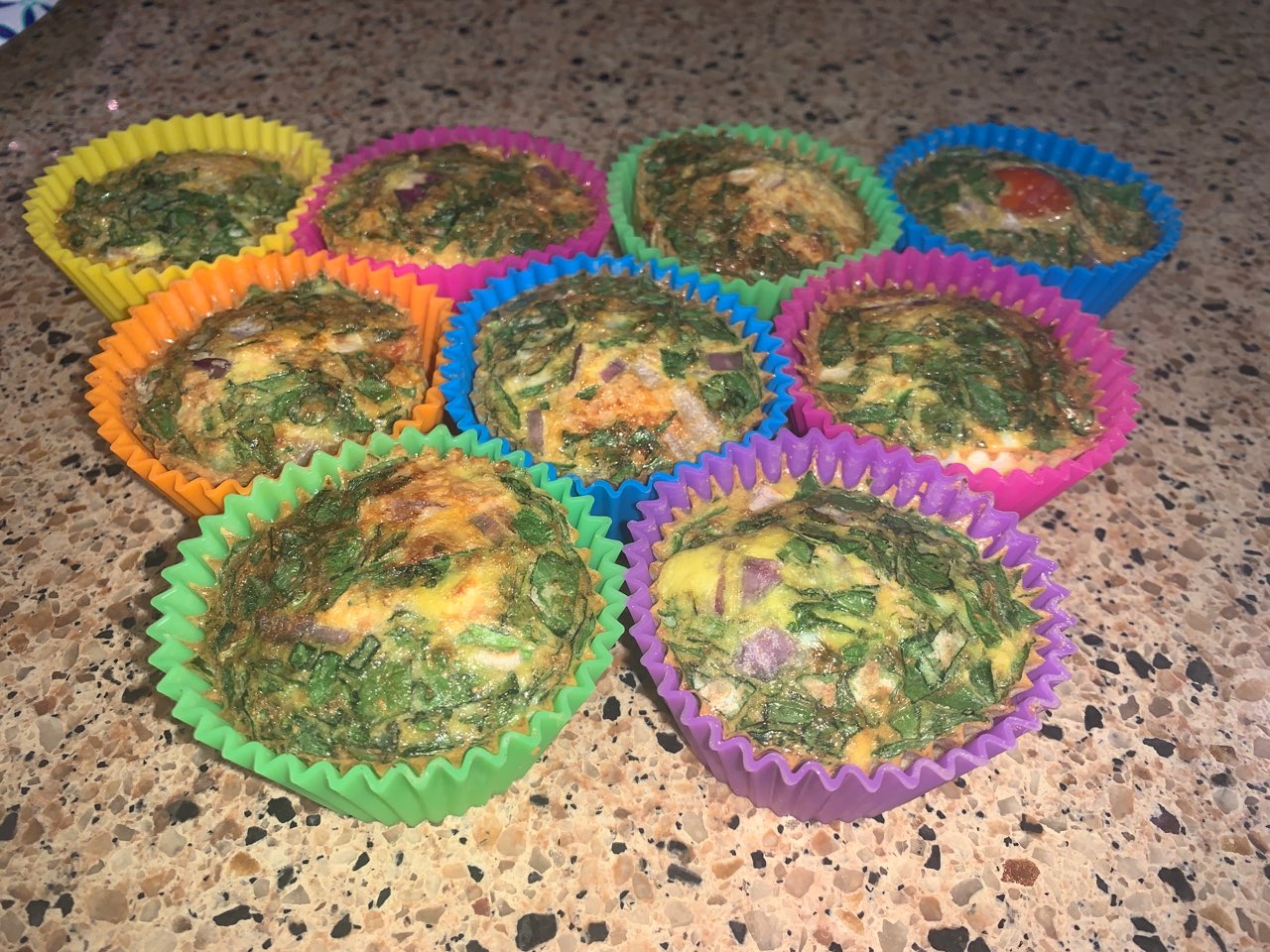 tomato, spinach and arugula, red onion egg bites Directions, calories