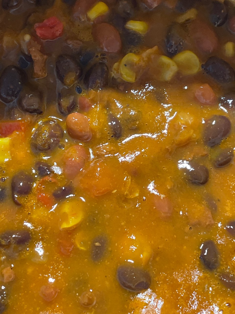 trader Joe’s vegetarian chili, three salsas, broccoli, and