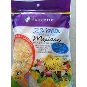 Lucerne Mexican Four Cheese Blend Finely Shredded 2 Cups Calories Nutrition Analysis More Fooducate